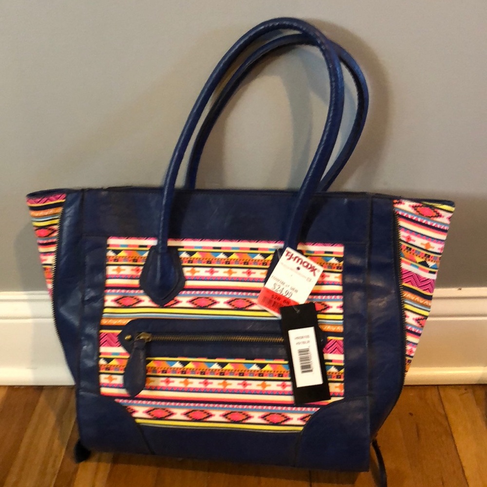 Blue purse with tribal pattern